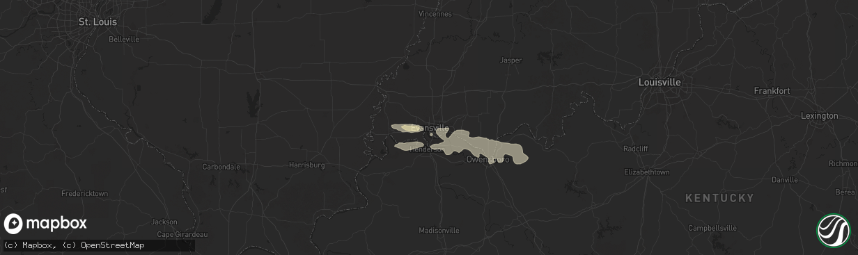 Hail map in Evansville, IN on September 3, 2025