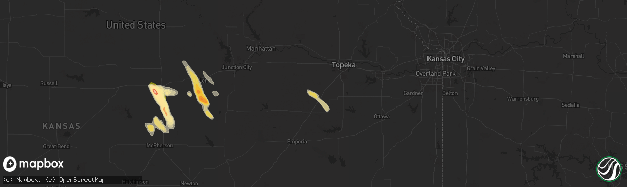 Hail map in Harveyville, KS on September 3, 2025