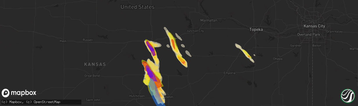 Hail map in Hope, KS on September 3, 2025