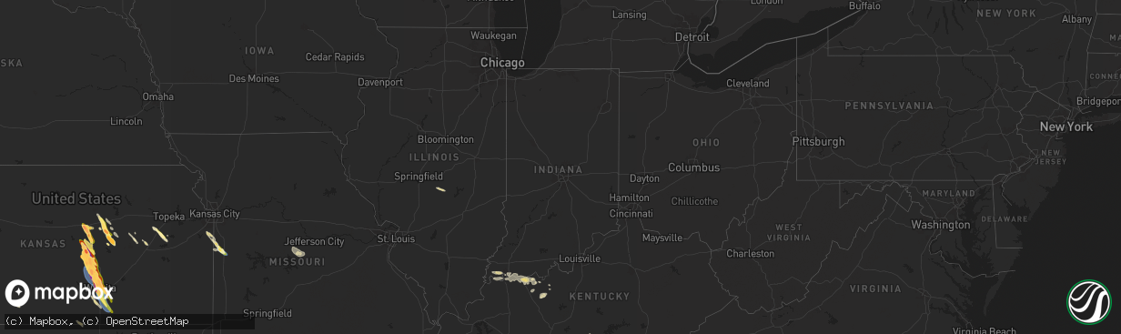 Hail map in Indiana on September 3, 2025