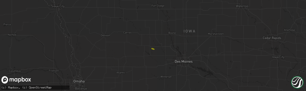 Hail map in Jamaica, IA on September 3, 2025