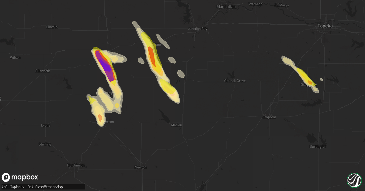 Hail map in Lost Springs, KS on September 3, 2025