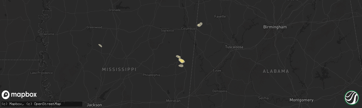 Hail map in Macon, MS on September 3, 2025