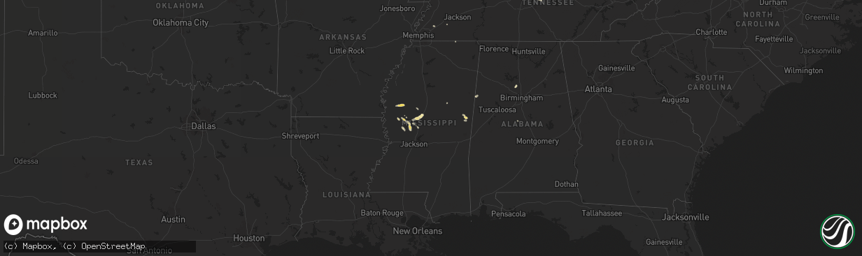 Hail map in Mississippi on September 3, 2025