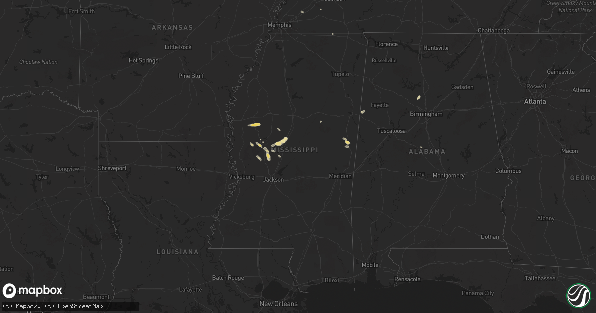 Hail map in Mississippi on September 3, 2025