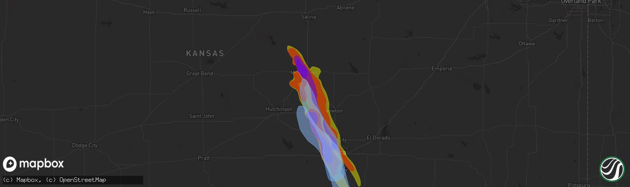 Hail map in Moundridge, KS on September 3, 2025