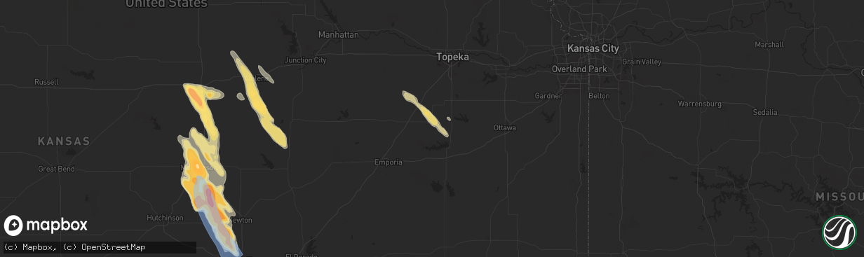 Hail map in Osage City, KS on September 3, 2025
