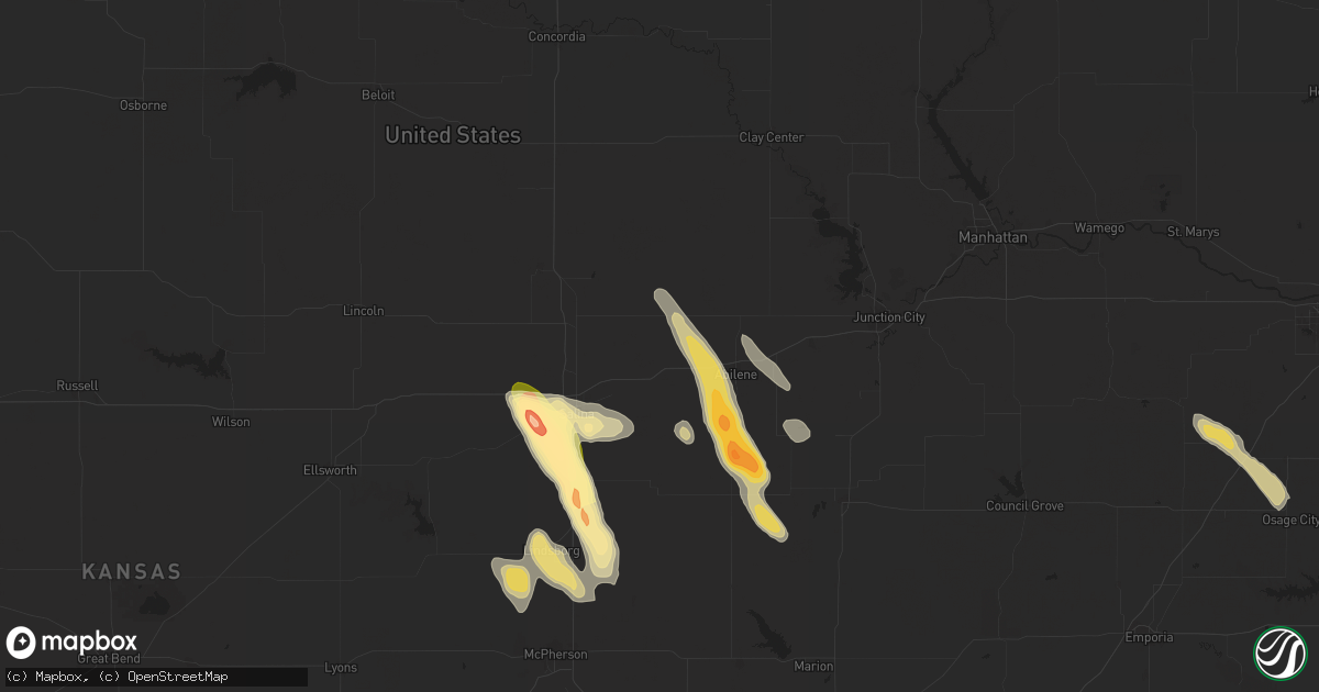 Hail map in Solomon, KS on September 3, 2025