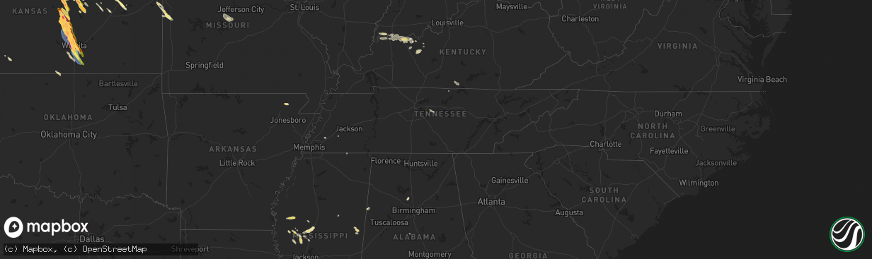 Hail map in Tennessee on September 3, 2025