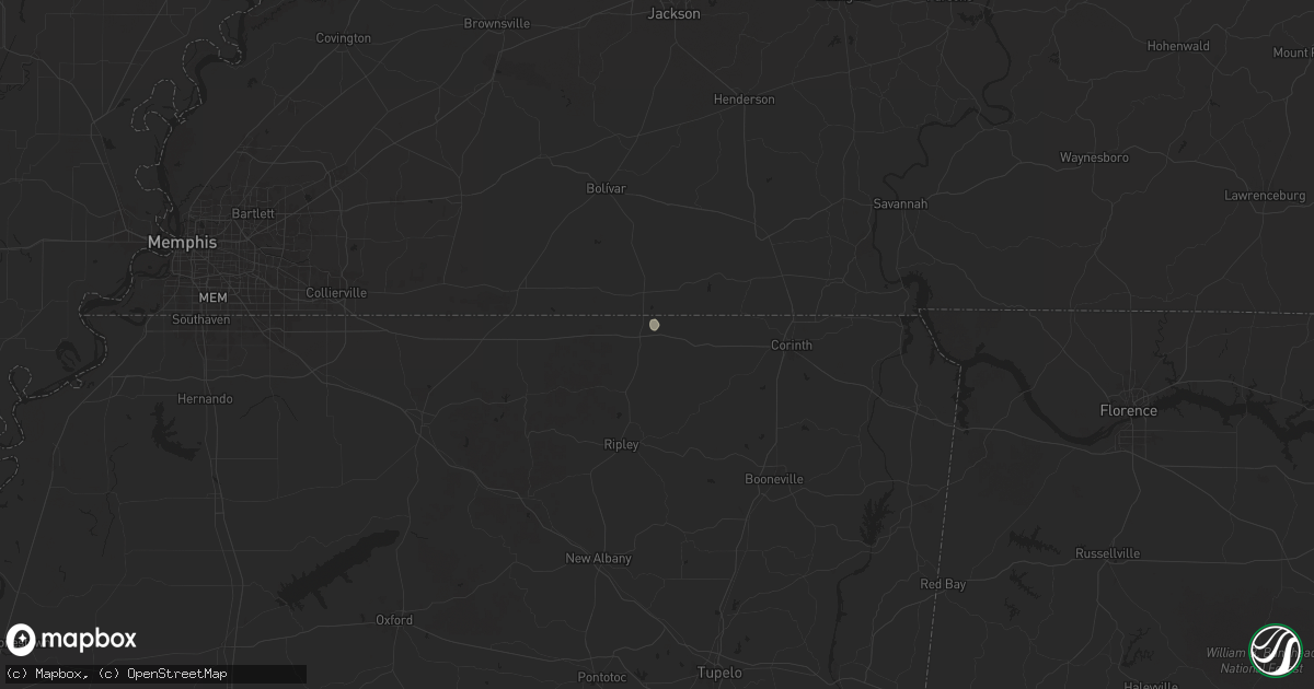 Hail map in Walnut, MS on September 3, 2025