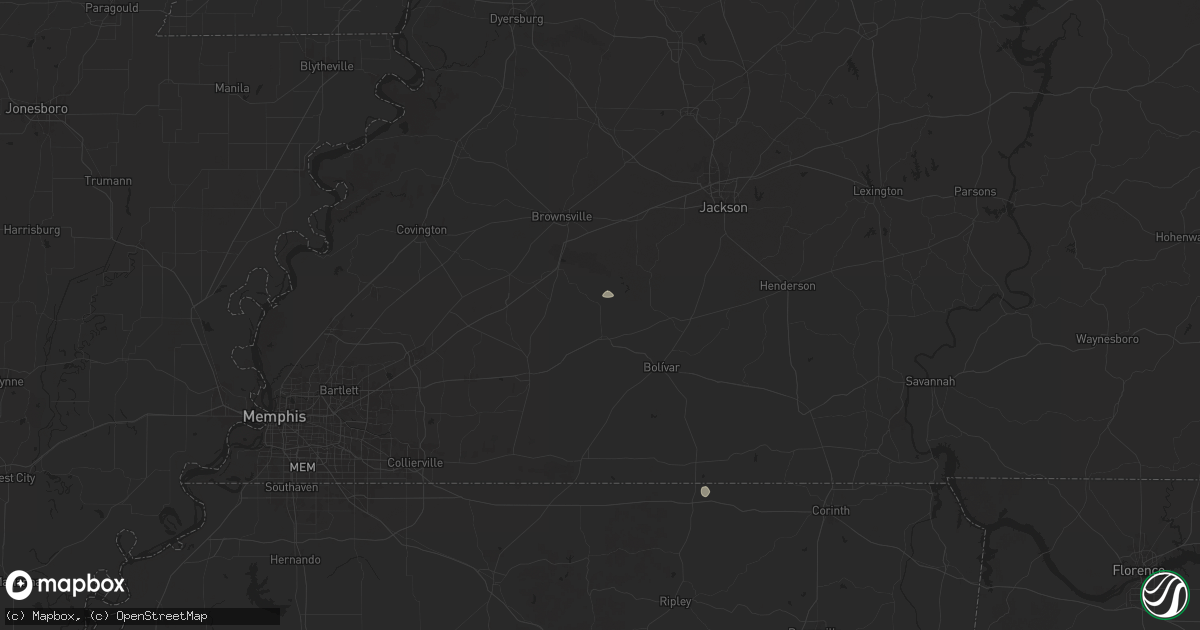Hail map in Whiteville, TN on September 3, 2025