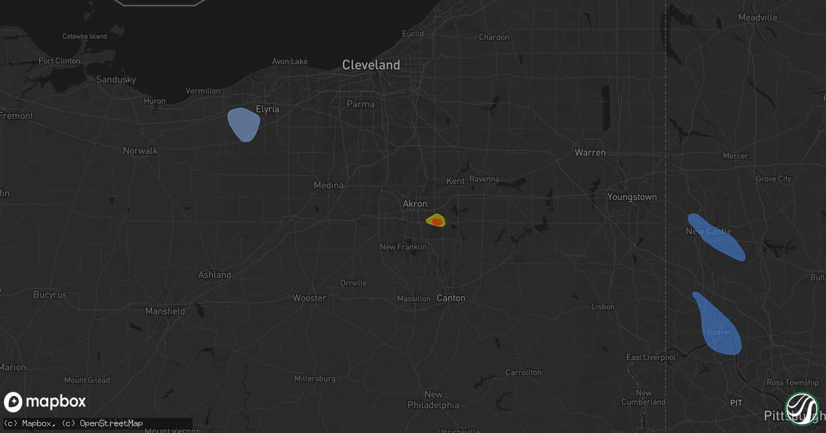 Hail map in Akron, OH on September 3, 2026