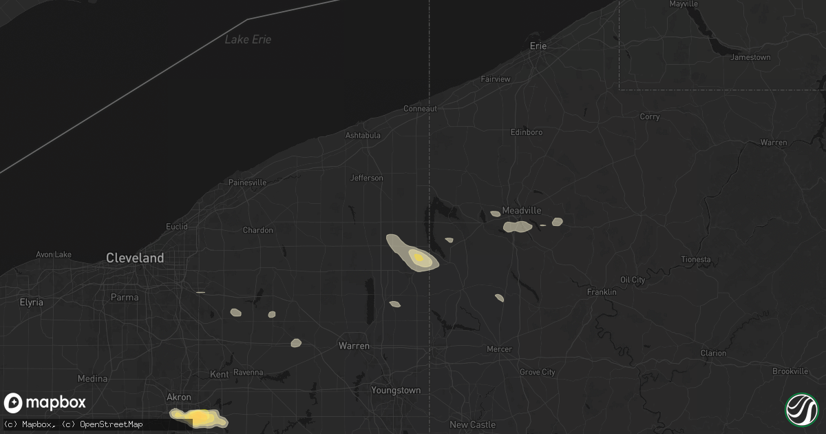 Hail map in Andover, OH on September 3, 2026