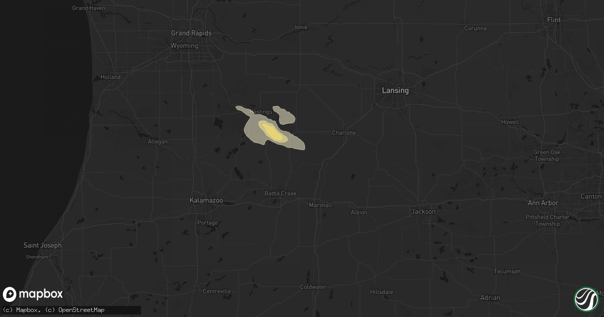 Hail map in Bellevue, MI on September 3, 2026