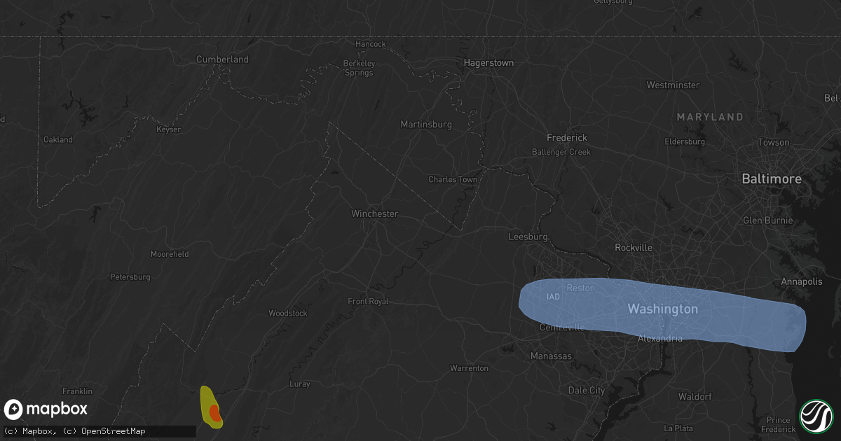 Hail map in Berryville, VA on September 3, 2026
