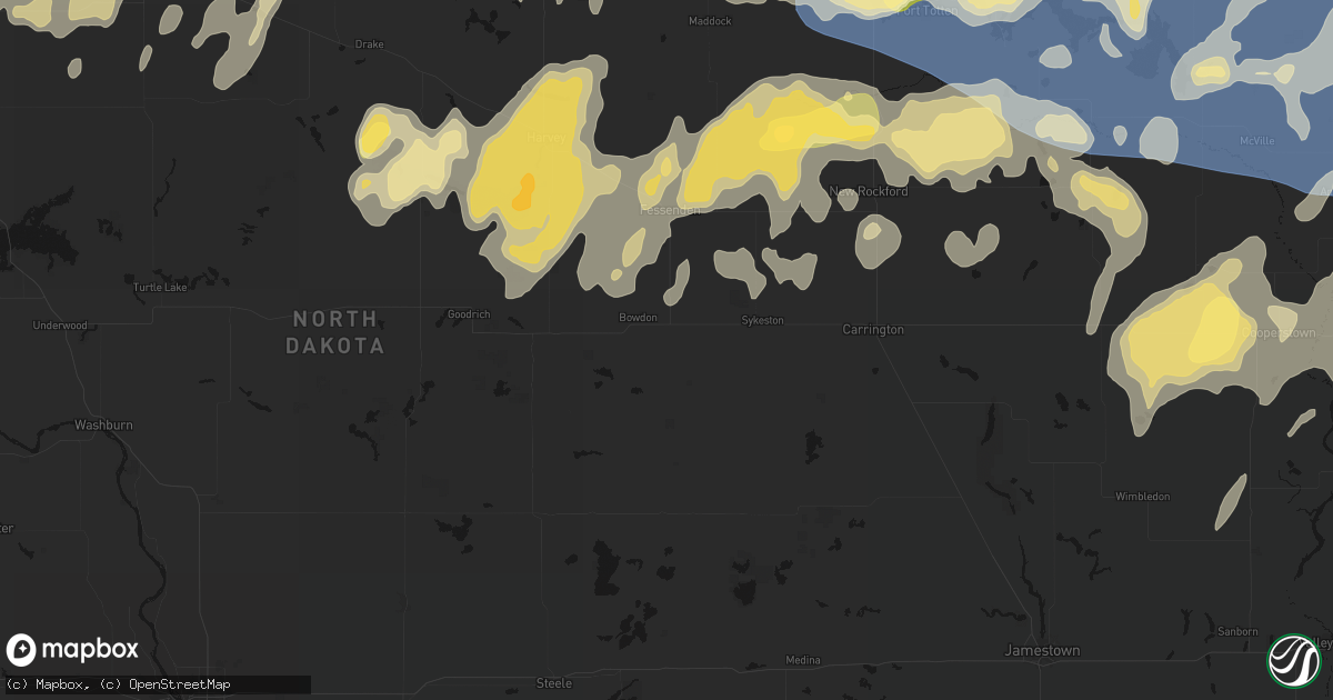 Hail map in Bowdon, ND on September 3, 2026