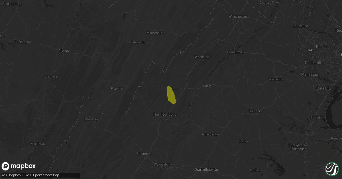 Hail map in Broadway, VA on September 3, 2026