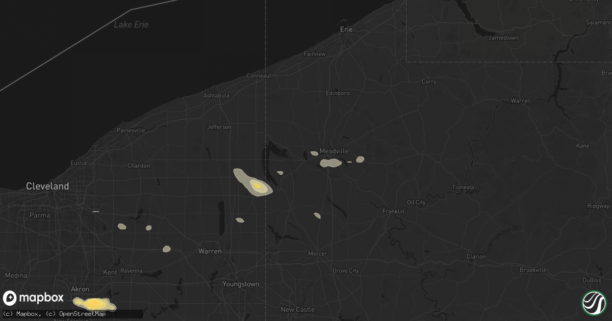Hail map in Conneaut Lake, PA on September 3, 2026