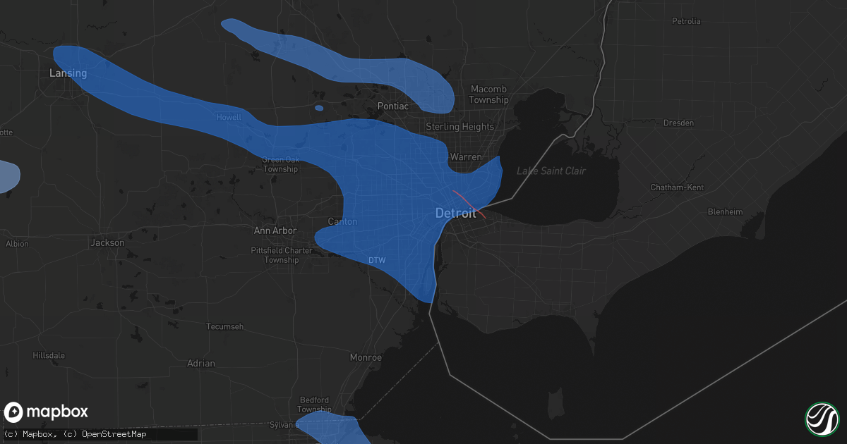 Hail map in Dearborn, MI on September 3, 2026