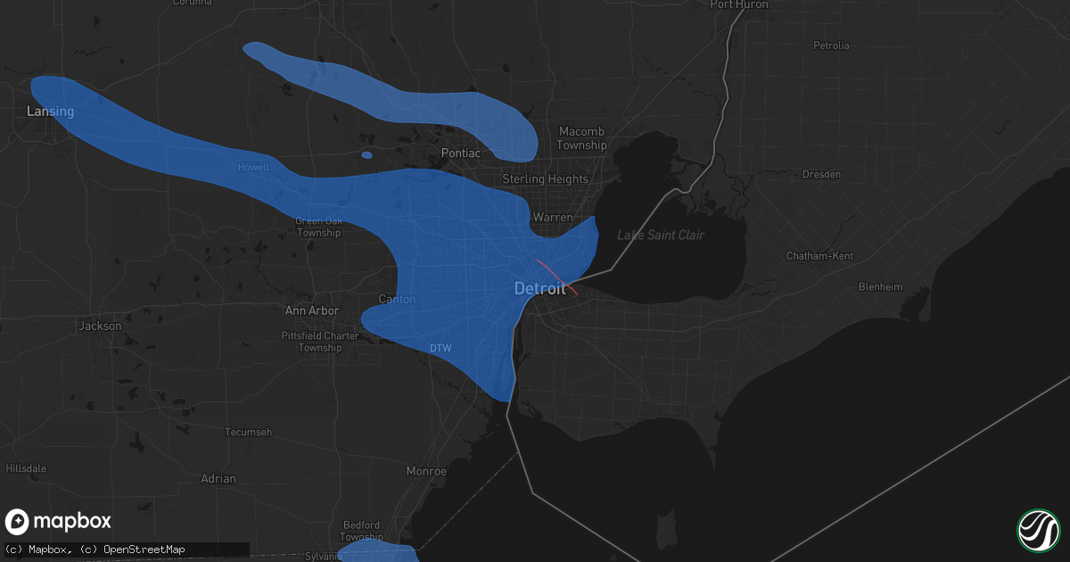 Hail map in Detroit, MI on September 3, 2026