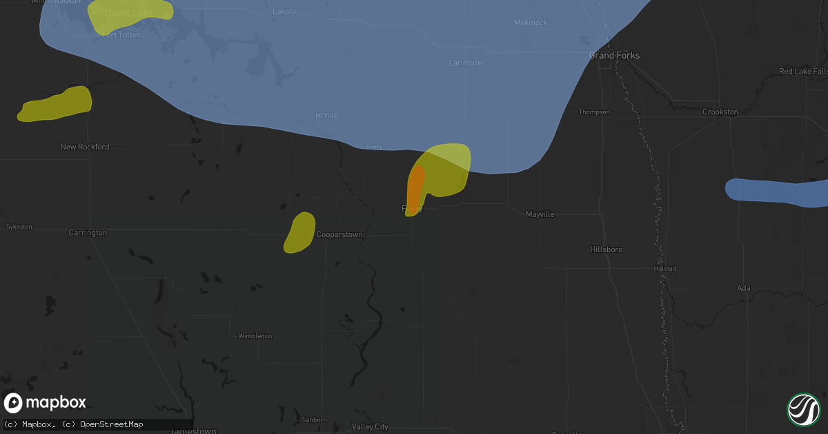 Hail map in Finley, ND on September 3, 2026