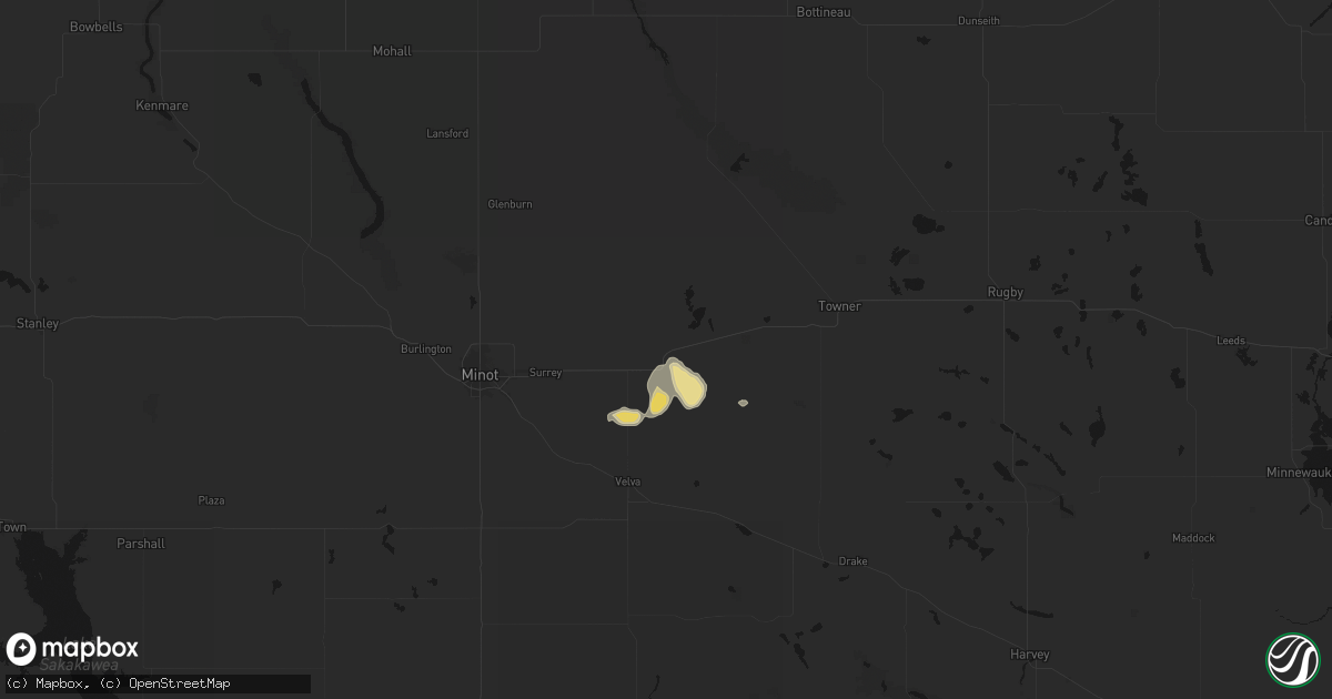 Hail map in Granville, ND on September 3, 2026
