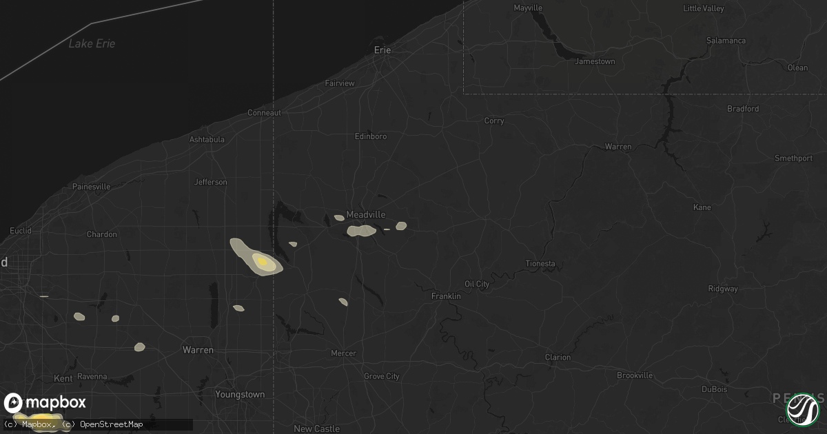 Hail map in Guys Mills, PA on September 3, 2026