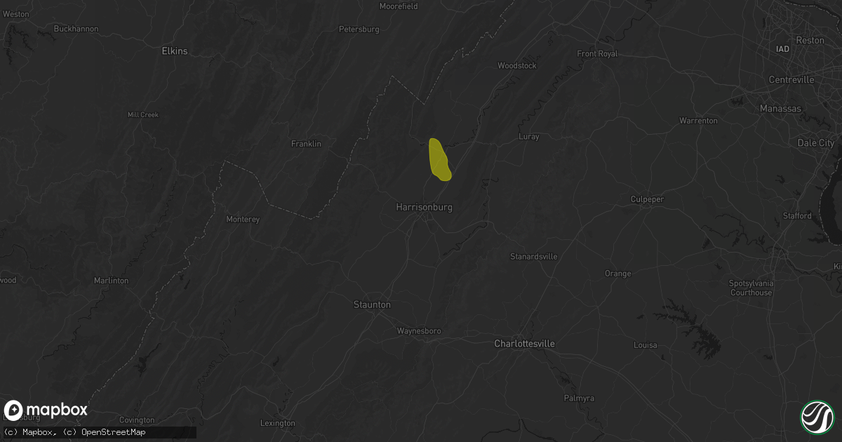 Hail map in Harrisonburg, VA on September 3, 2026