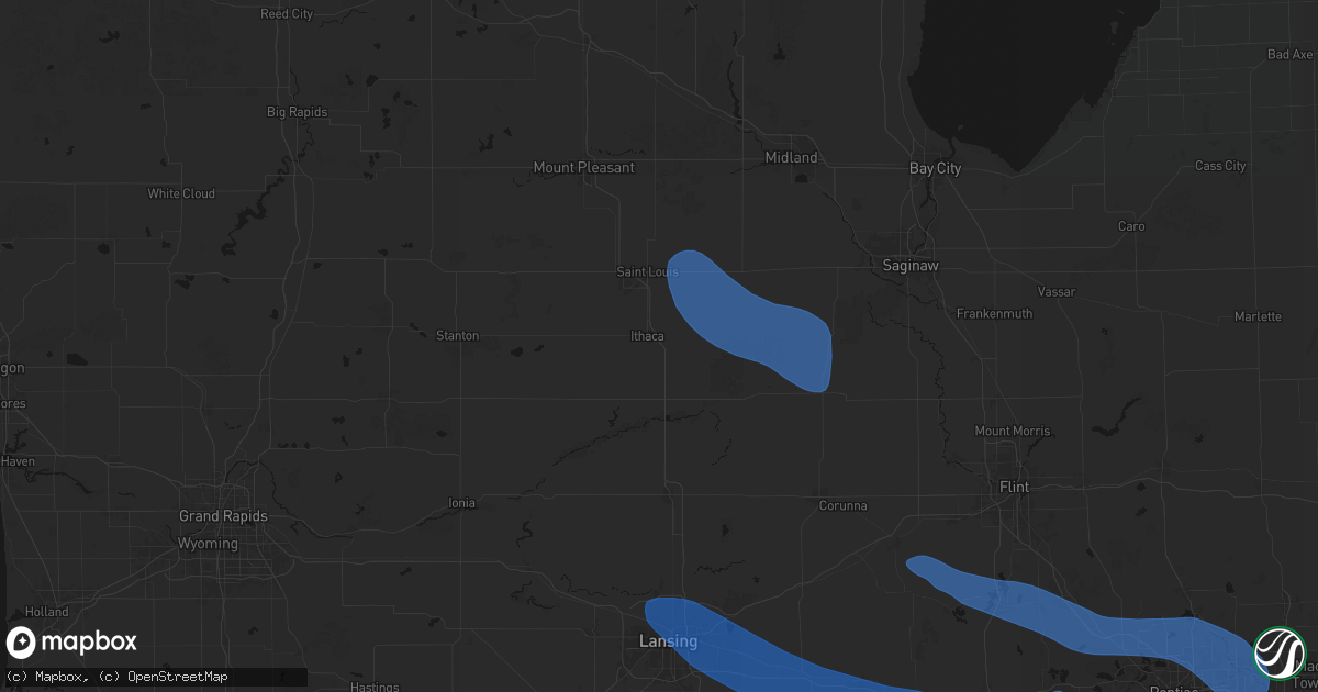 Hail map in Ithaca, MI on September 3, 2026