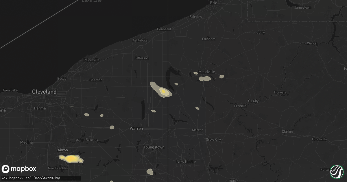 Hail map in Jamestown, PA on September 3, 2026
