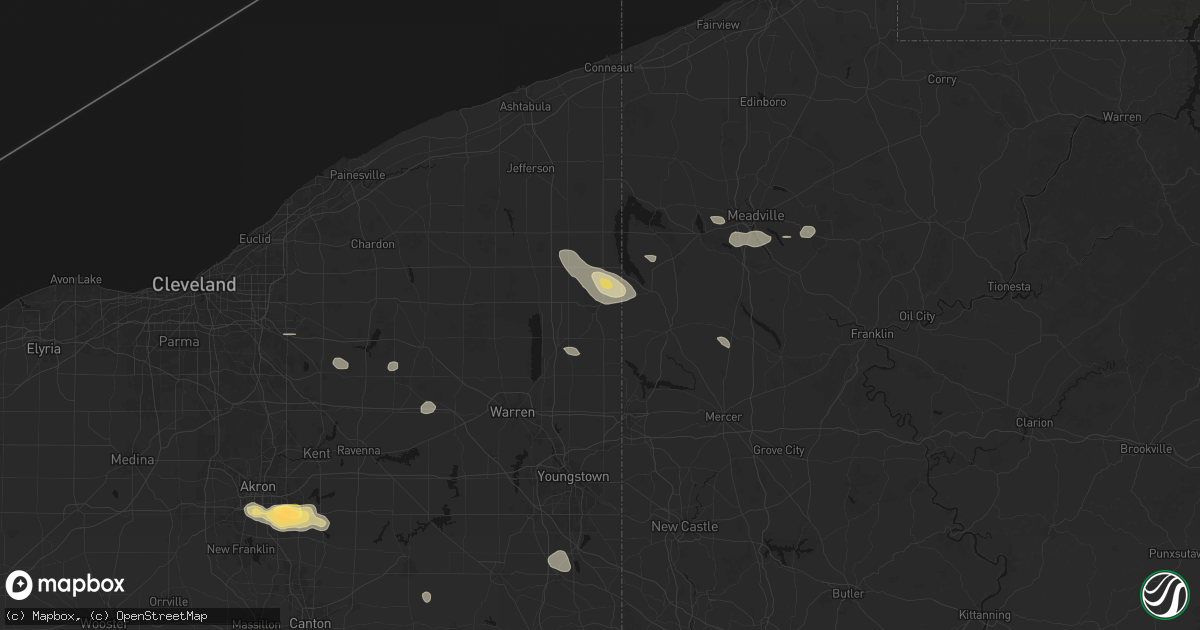 Hail map in Kinsman, OH on September 3, 2026