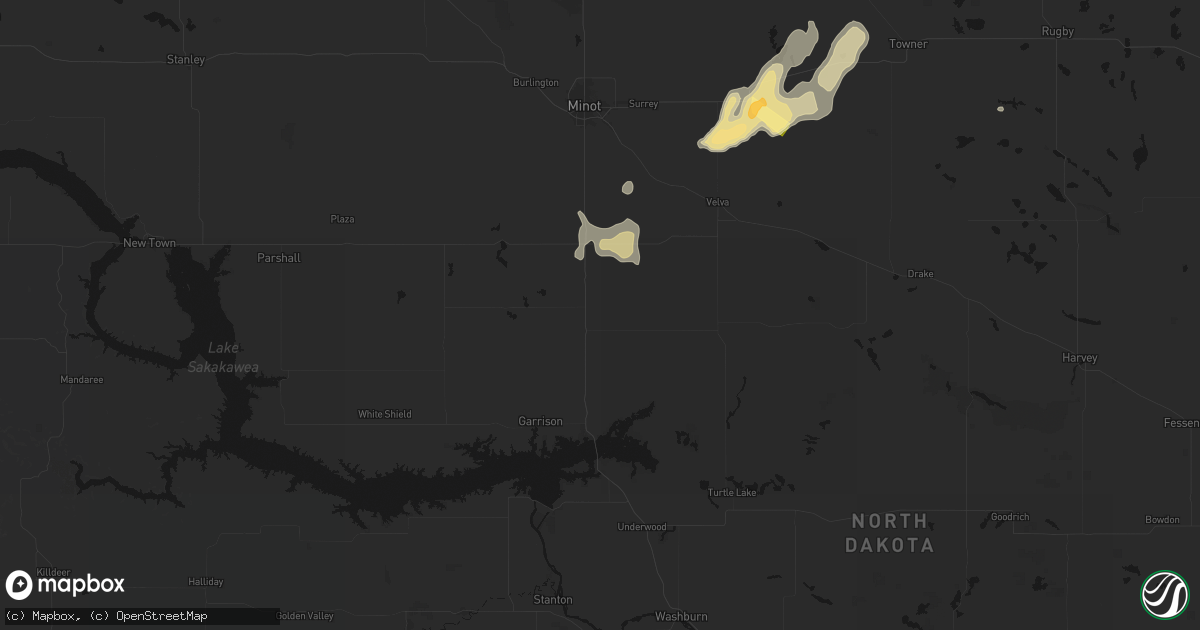 Hail map in Max, ND on September 3, 2026