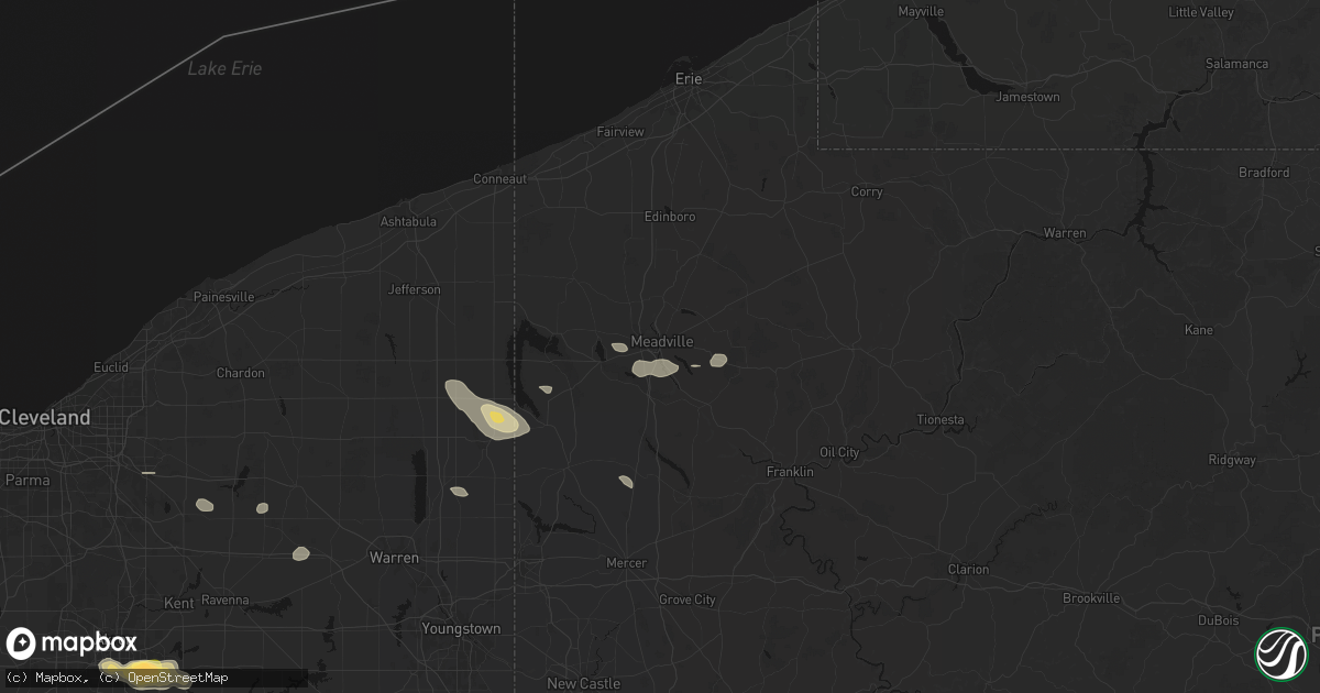 Hail map in Meadville, PA on September 3, 2026