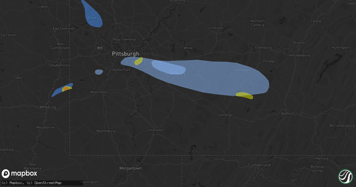 Hail map in Mount Pleasant, PA on September 3, 2026