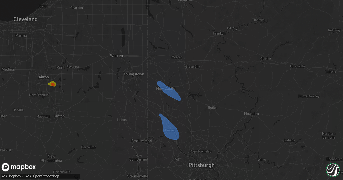 Hail map in New Castle, PA on September 3, 2026
