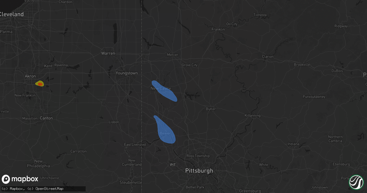 Hail map in Portersville, PA on September 3, 2026