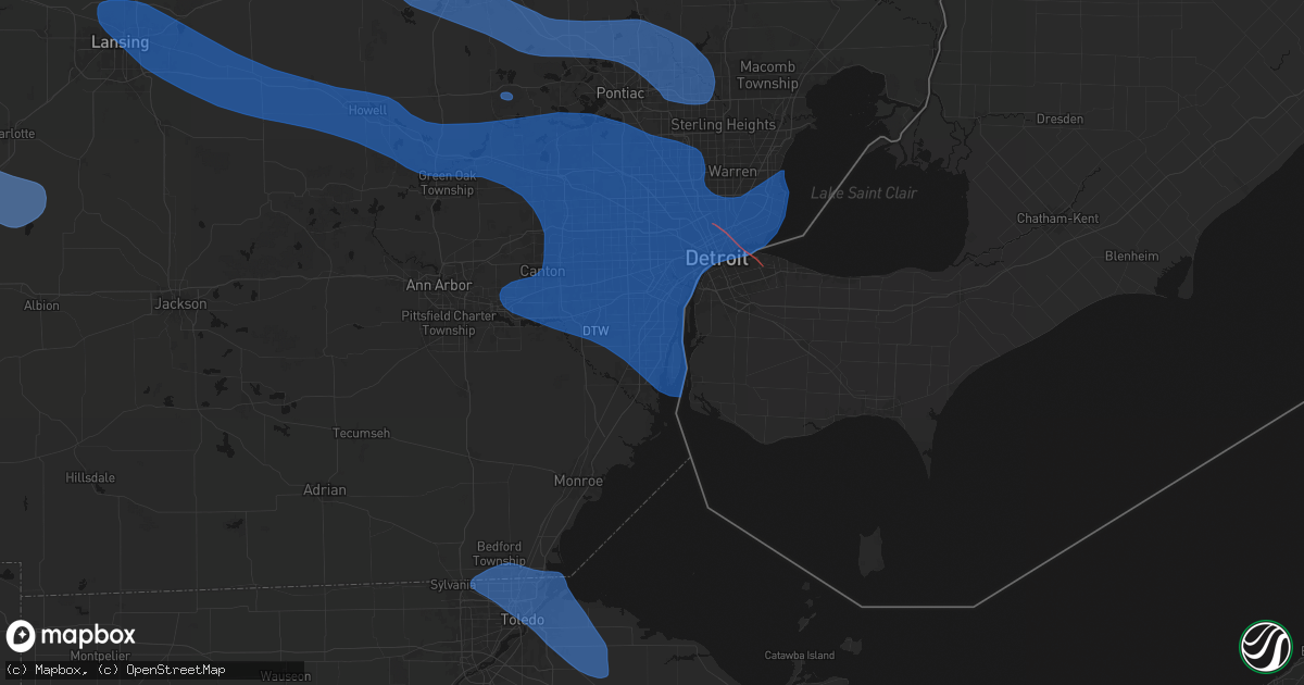 Hail map in Riverview, MI on September 3, 2026