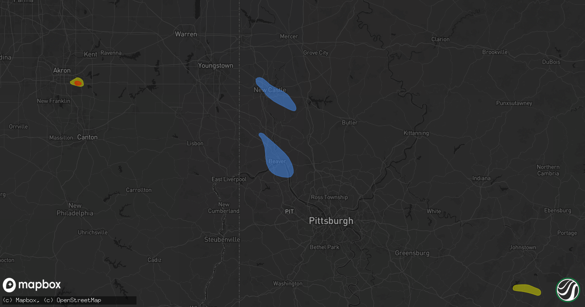 Hail map in Rochester, PA on September 3, 2026