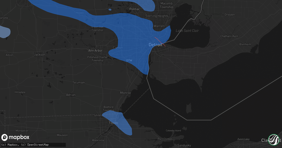 Hail map in Rockwood, MI on September 3, 2026