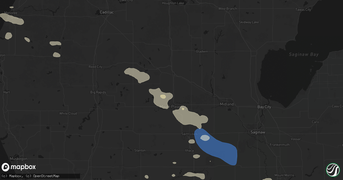 Hail map in Rosebush, MI on September 3, 2026