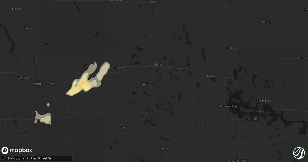 Hail map in Rugby, ND on September 3, 2026