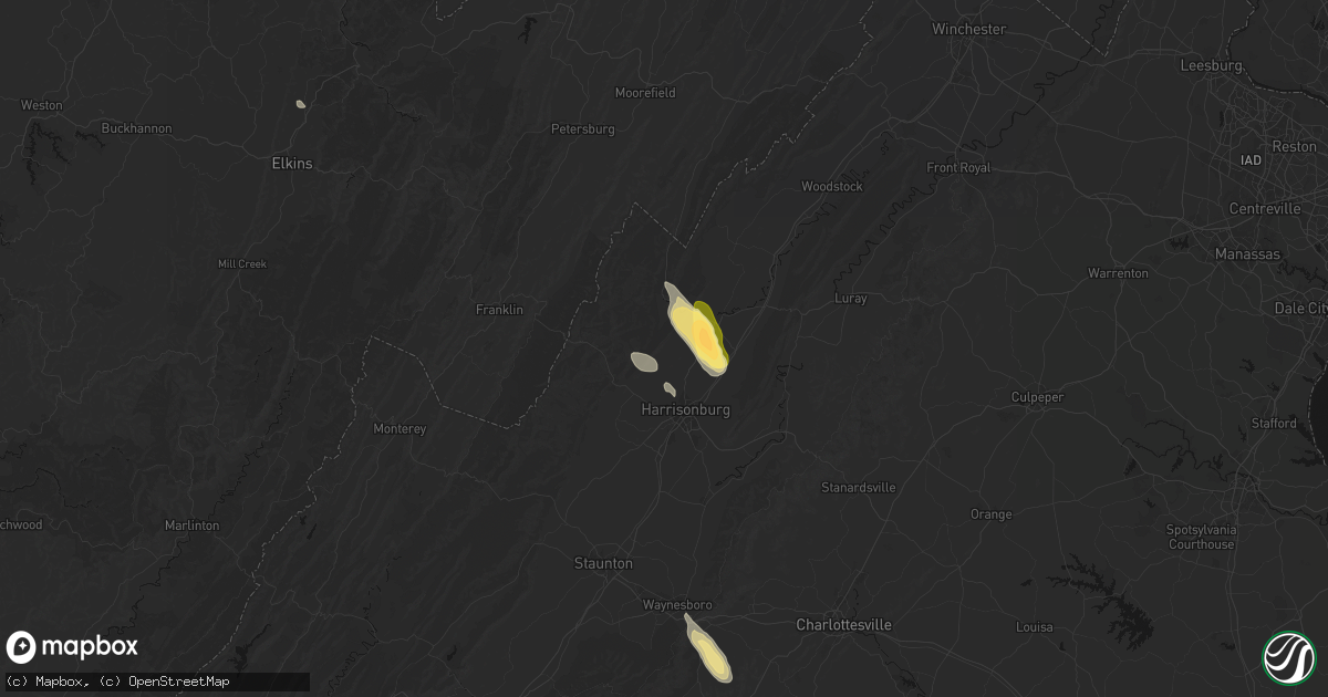 Hail map in Singers Glen, VA on September 3, 2026