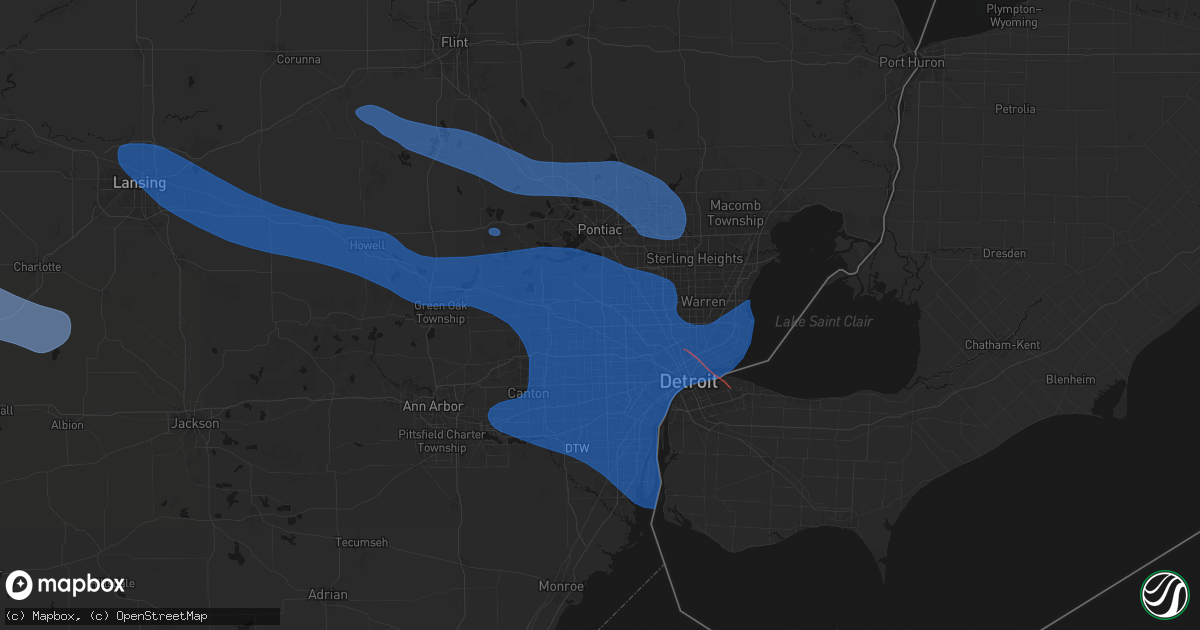 Hail map in Southfield, MI on September 3, 2026
