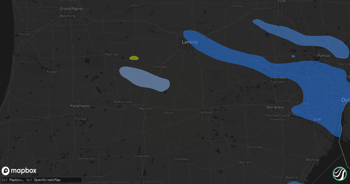 Hail map in Springport, MI on September 3, 2026