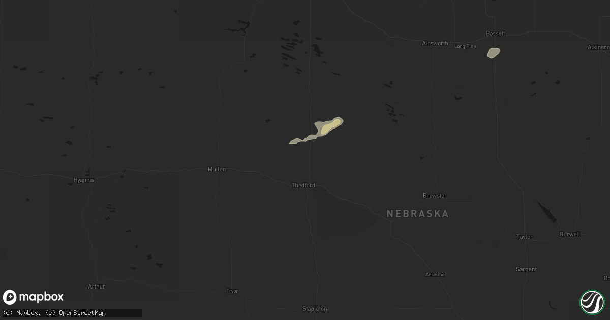 Hail map in Thedford, NE on September 3, 2026