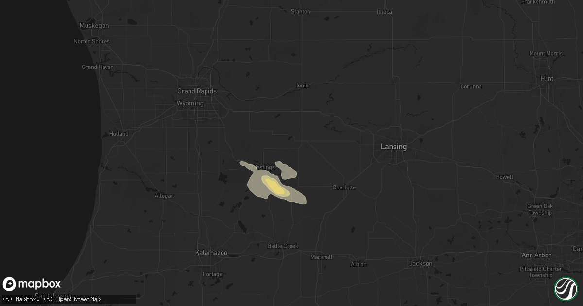 Hail map in Woodland, MI on September 3, 2026