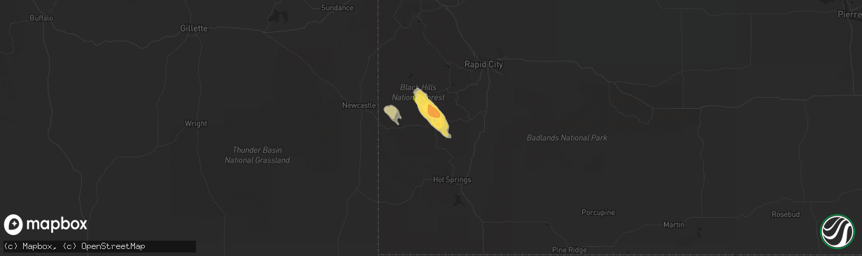 Hail map in Custer, SD on September 4, 2013