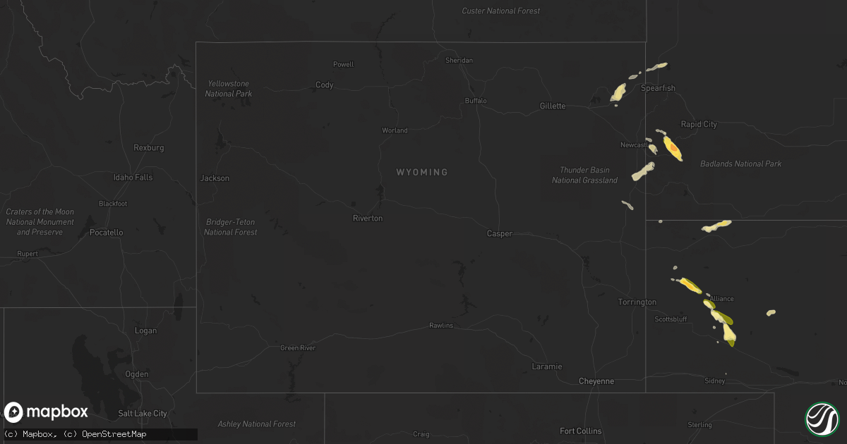 Hail map in Wyoming on September 4, 2013