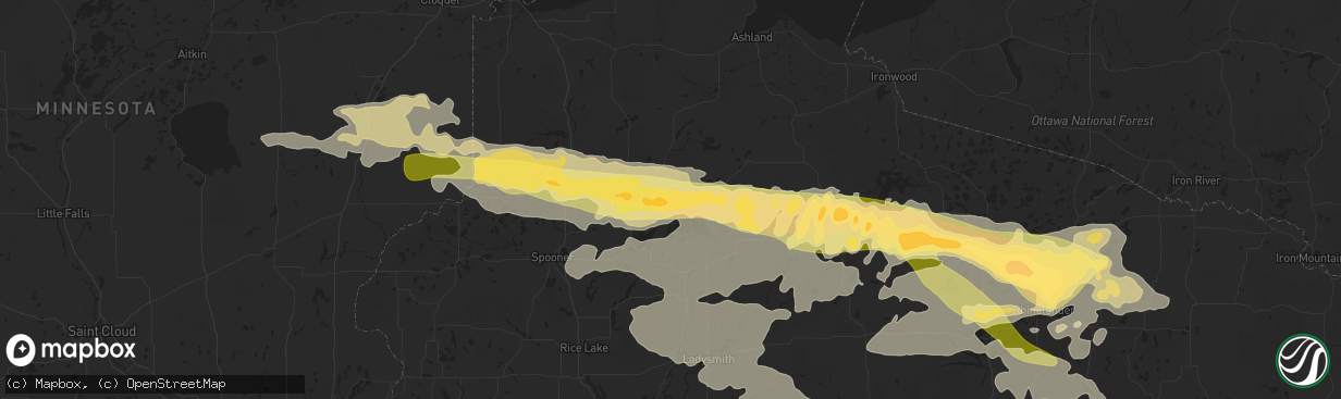 Hail map in Hayward, WI on September 4, 2014