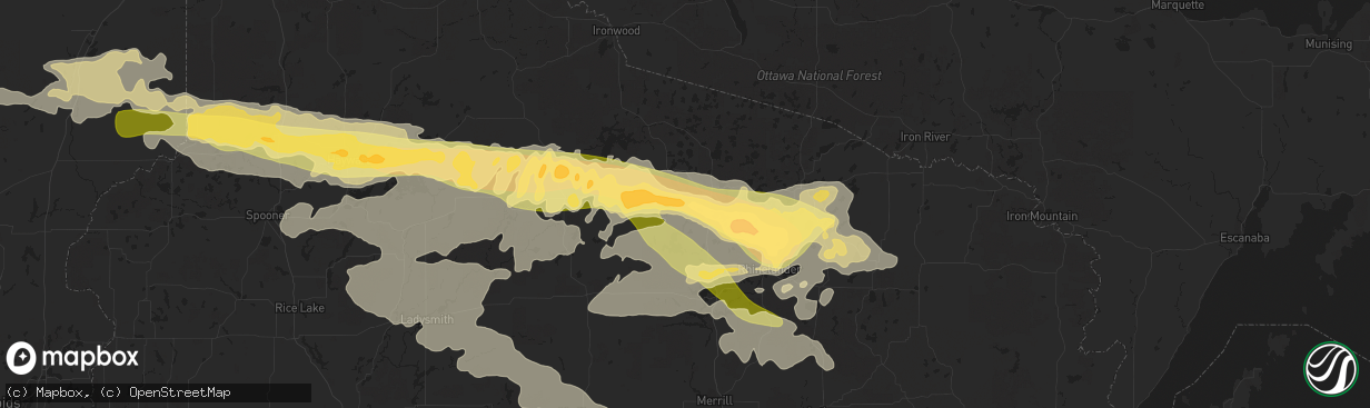 Hail map in Minocqua, WI on September 4, 2014